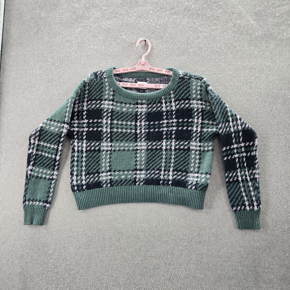 Abercrombie & Fitch Women Sweater M Green Plaid Wool Blend Cropped Pullover